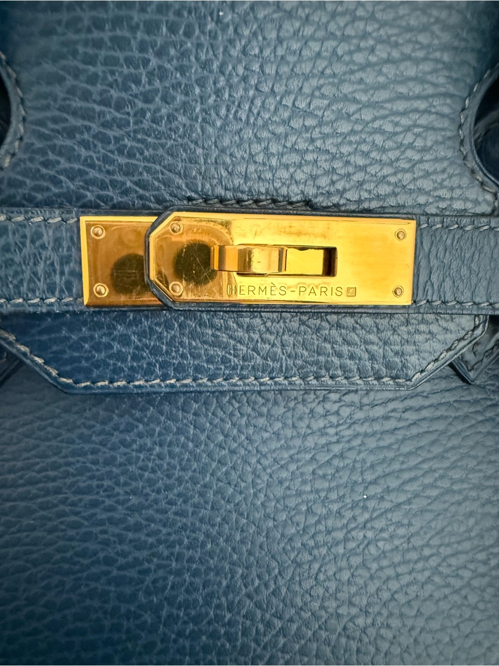 Hemes Birkin 35 Ardennes F square in Cobalt Blue  with Gold Hardware - Picture 7 of 14